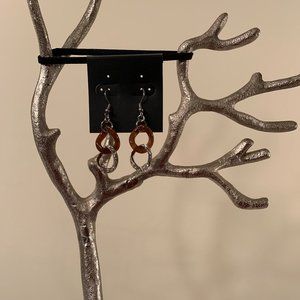 Ganz - Chain link earrings, Brown and Silver tone with rhinestones.